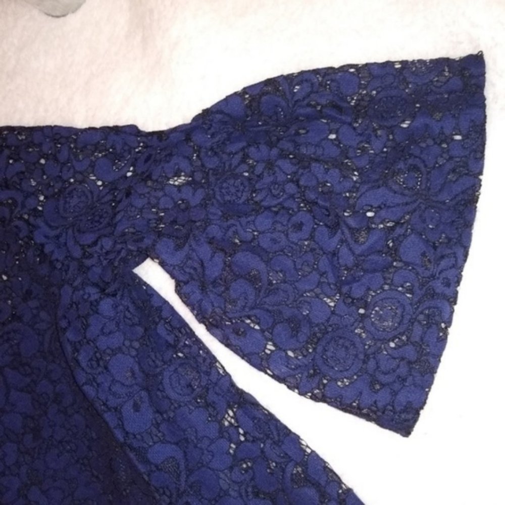 Boutique French Lace Navy Blue Collar Shift Dress - Picture 6 of 8